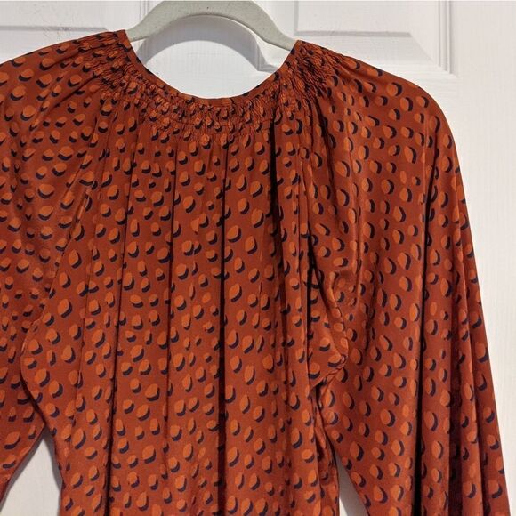 Tucker Classic Blouse Rustic Dot in Crepe de Chine Silk Top Smocked Collar - Picture 10 of 11